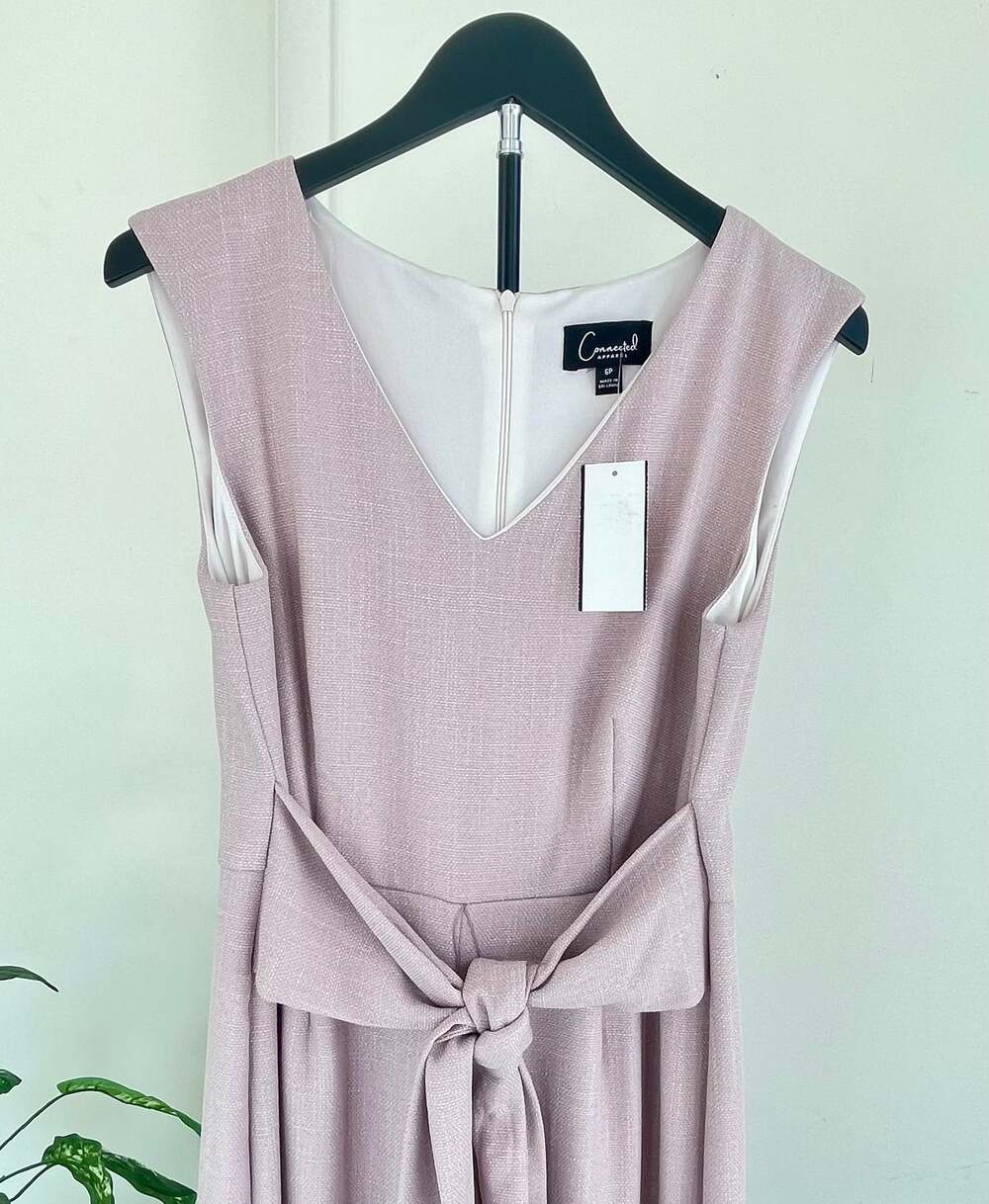 Connected Apparel Petite V-Neck Tie-Front  Jumpsuit in Dusty Blush